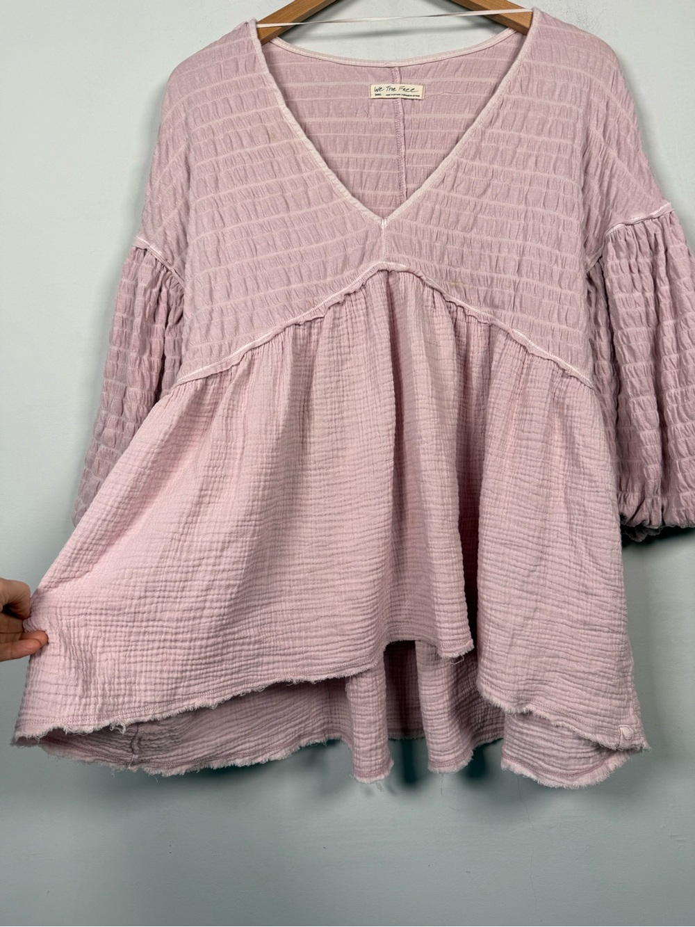 Free People We The Free Flower Power Top Pink Mauve Gauze Oversized Sz S - Picture 5 of 11